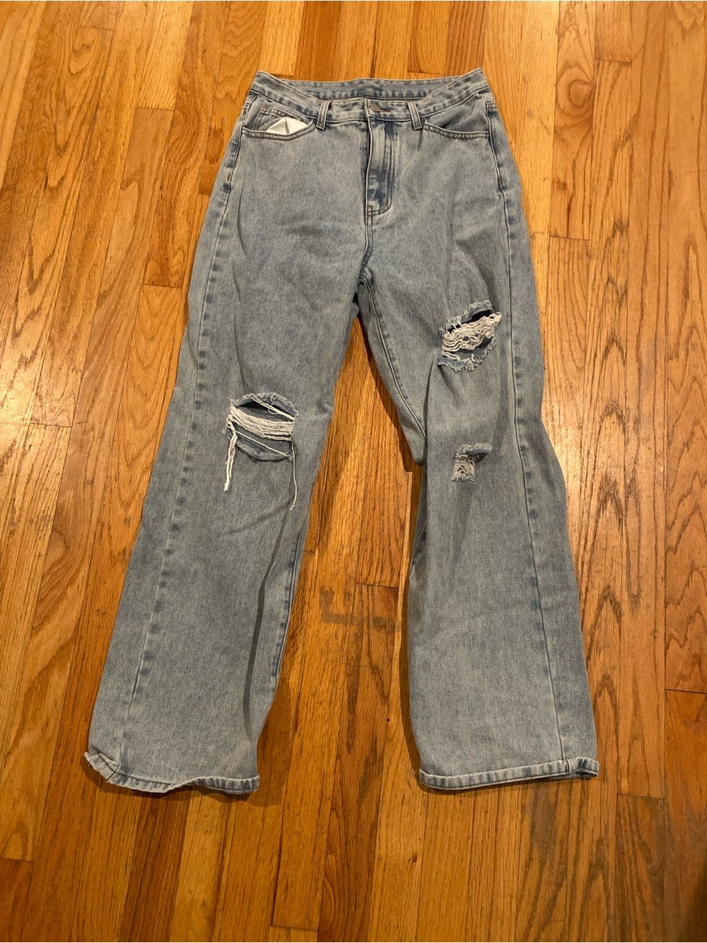 Cider Jeans Women’s Size Medium Blue Flare Wide Leg Distressed Denim 27”